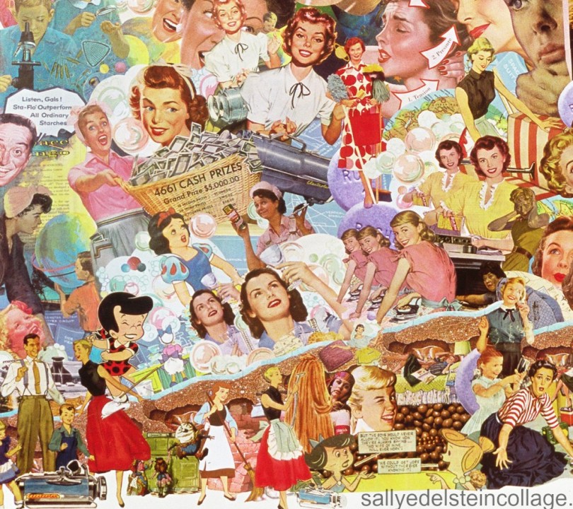 Detail "White Wash" collage by Sally Edelstein appropriated vintage images 