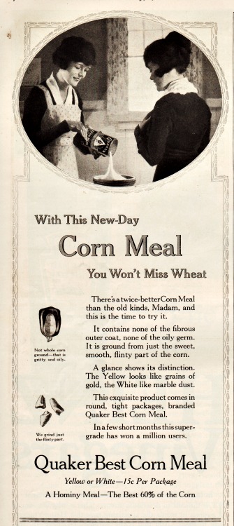 WWI Food Conservation vintage ad Quacker corn meal 