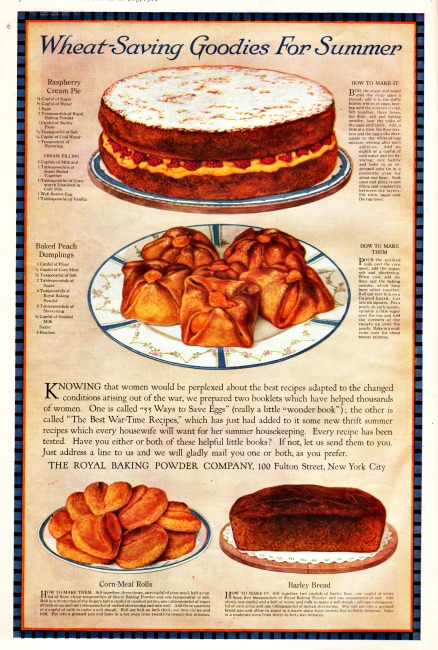 WWI Food Convservation ad wheatless meals