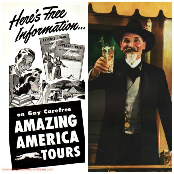 collage vintage travel ad Gay , carefree tours and southern gentlemen 