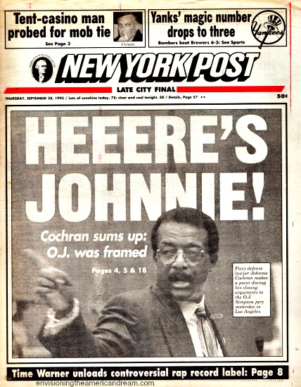 OJ Trial Johnnie Cohran NY Post headline 1995