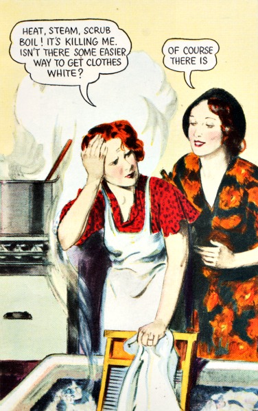 Vintage illustration 1930s women doing laundry