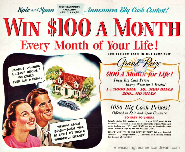 Vintage ad contest win money 1940s