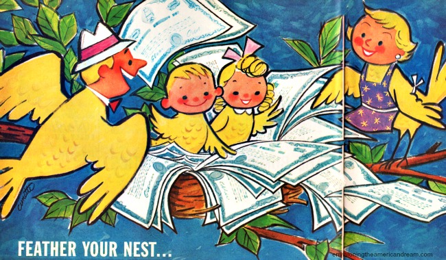 Vintage illustration feather your nest 