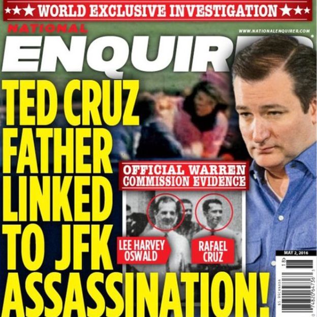 National Enquiere headline Cruz and JFK and Oswald