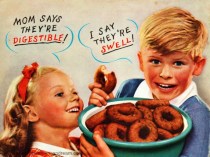 vintage image children eating donuts