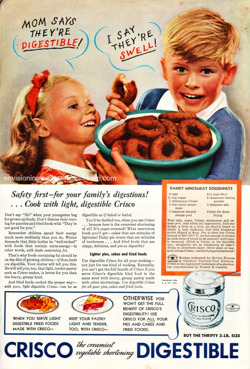 Vintagce ad Crisco children eatng doughnuts