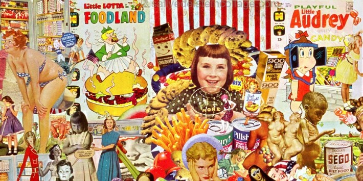 Detail Collage- Constant Cravings by Sally Edelstein. Collage composed of appropriated vintage images