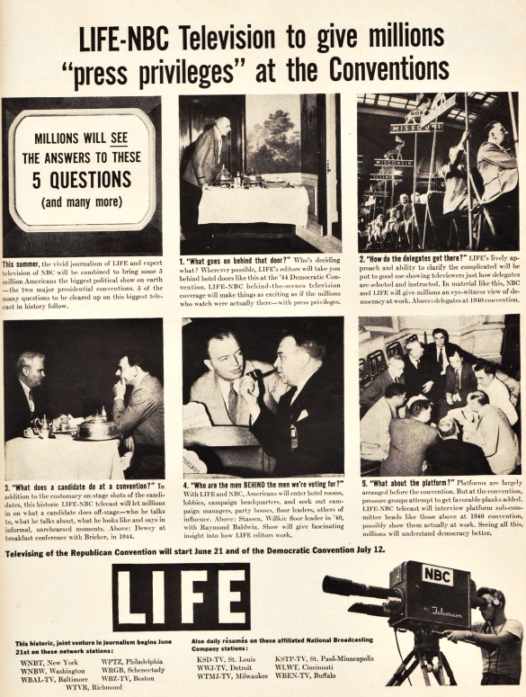 Vintage ad for Life NBC Television coverage of the 1948 Conventions