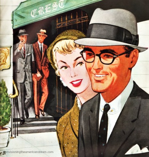vintage illustration mid century me in hats and woman