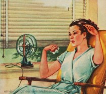 vintage illustration woman and fan