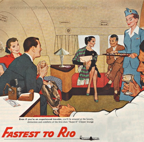vintage illustration 1950s airplane passengers