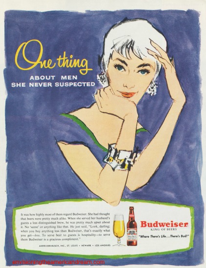 vintage beer ad Budweiser 1955 Housewife illustration