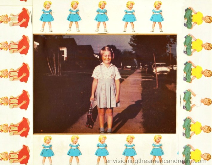 vintage photo Sally Edelstein in suburbs off to school 
