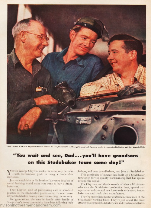 vintage ad Studebaker car factory workers 