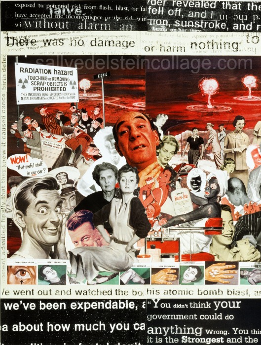 Sally-Edelstein-collage -of -appropriated-images- Atmospheric-Bomb- tests 1950s