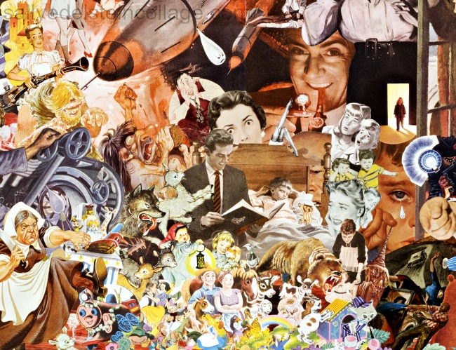 Collage by Sally Edelstein "Bedime Stories: Sweet Dreams" Appropriated images. 