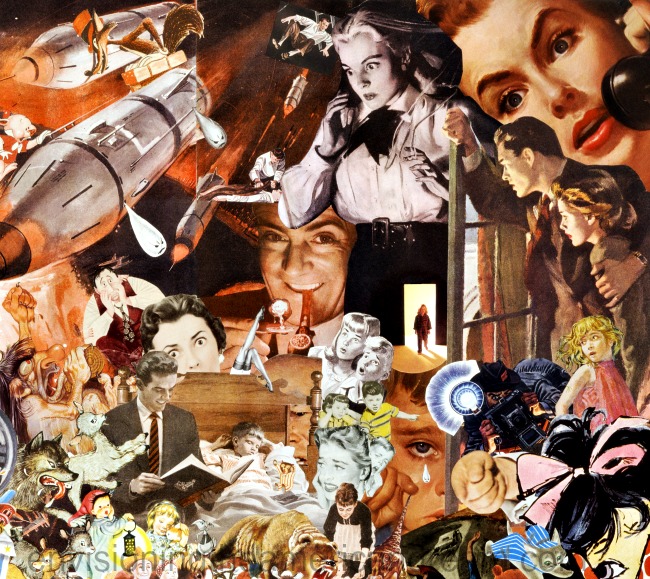 Collage by Sally Edelstein "Bedime Stories: Sweet Dreams" Appropriated images. 