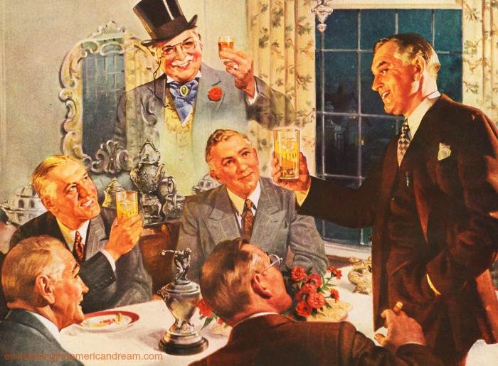 vintage illustration men toasting