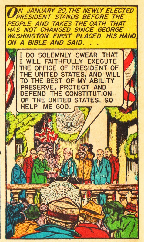 vintage comic book illustration president is inaugurated