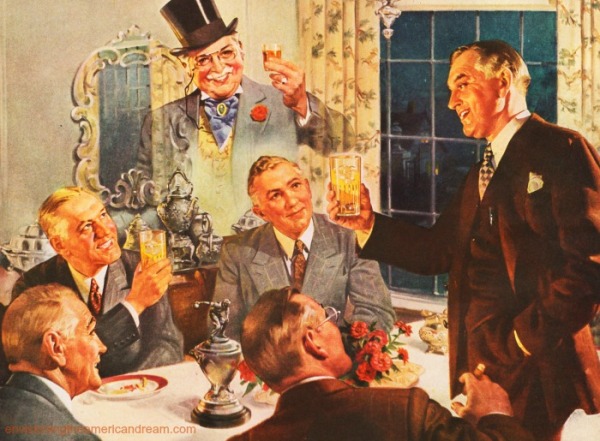vintage illustration men toasting each other 