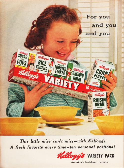 Kelloggs Cereal ad vintage girl and boxes 