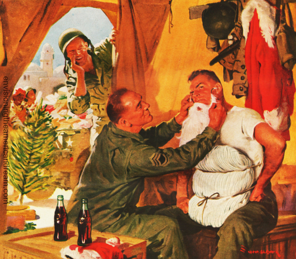 Vintage illustration WWII Soldiers Coke Xmas