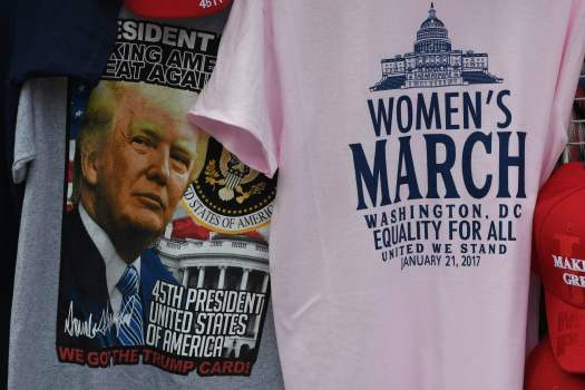 Trump merchandise and womens march merchandise