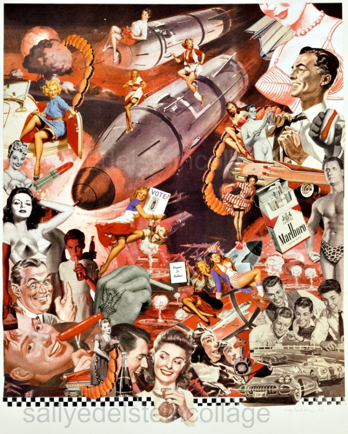 Collage of appropriated images Sally Edelstein "Supersizing the Superpower"