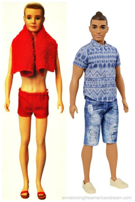 Blue eyed blonde Ken 1961 and Fashionista Man Bun Ken 2017