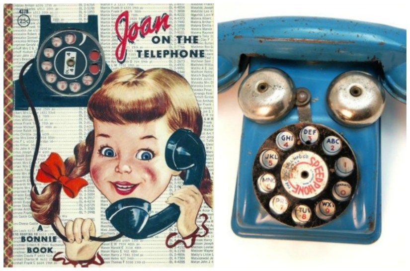 Vintage telephone toys and books 