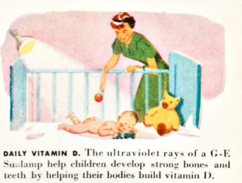 vintage illustration mother and baby in crib