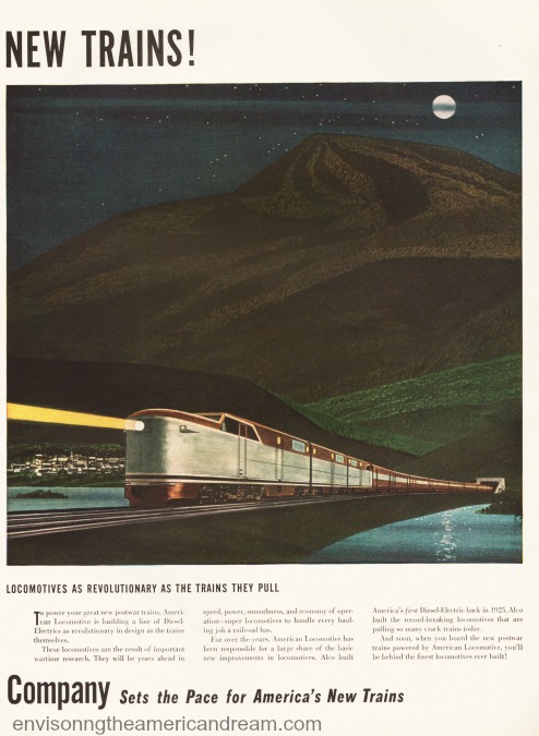 Vintage ad 1946 American Locomotive Co. illustration of train 