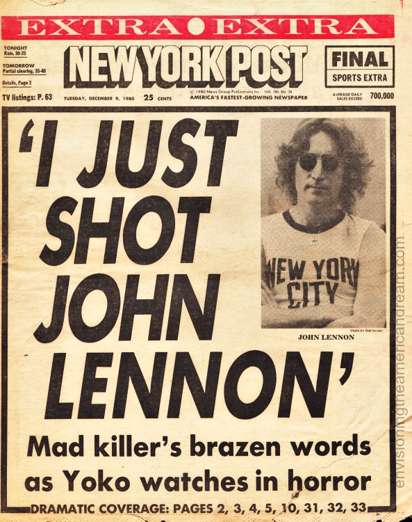 Newspaper Headline John Lennon Shot 1980