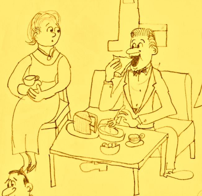 Vintage childhood drawing of rich 1960s