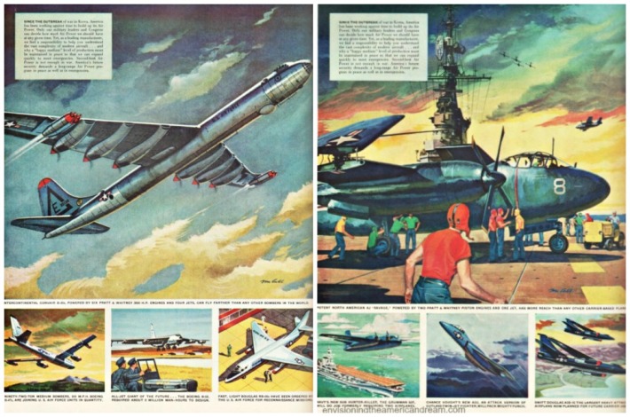 Vintage illustration fighter jets 1950s