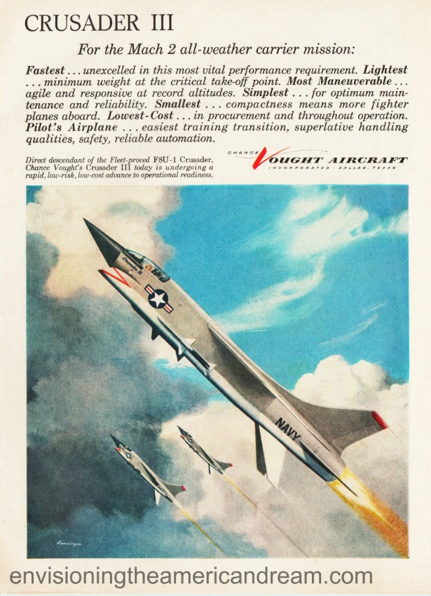 Vintage ad 1958 Chance Vought Aircraft illustration of fighter jet