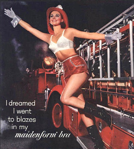 Vintage MaidenForm Bra Ad I dreamed I was a fireman picture of woman in bra 