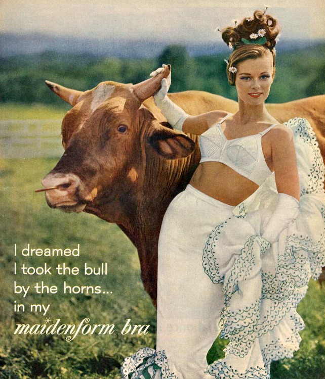 Vintage maidenform I Dreamed Ad Woman and Bull 