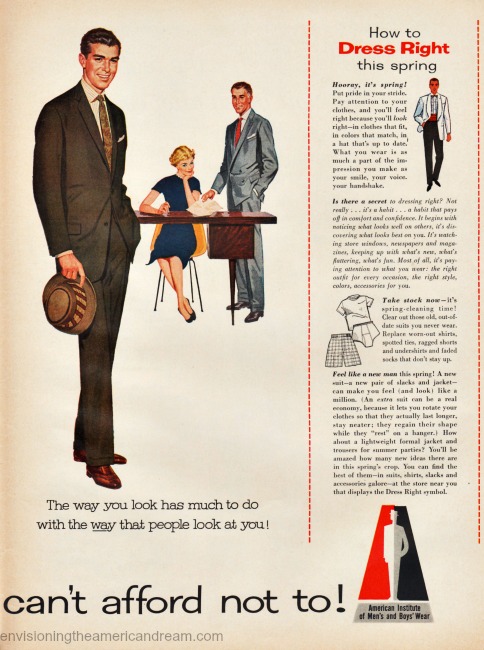 Vintage ad American Institute of Mens and Boys Wear 1957 illustration business man in office 