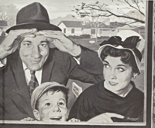 Vintage illustration family house hunting in suburbia