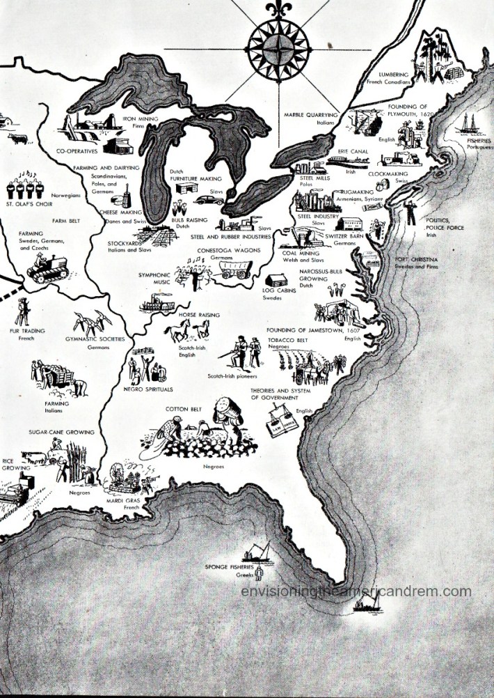 Vintage illustration World Book Encyclopedia 1954 Map of Immigrant contributions Vintage illustration World Book Encyclopedia 1954 Map of Immigrant contributions
