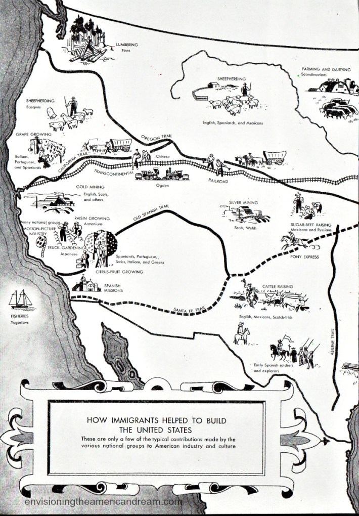 Vintage illustration World Book Encyclopedia 1954 Map of Immigrant contributions Vintage illustration World Book Encyclopedia 1954 Map of Immigrant contributions