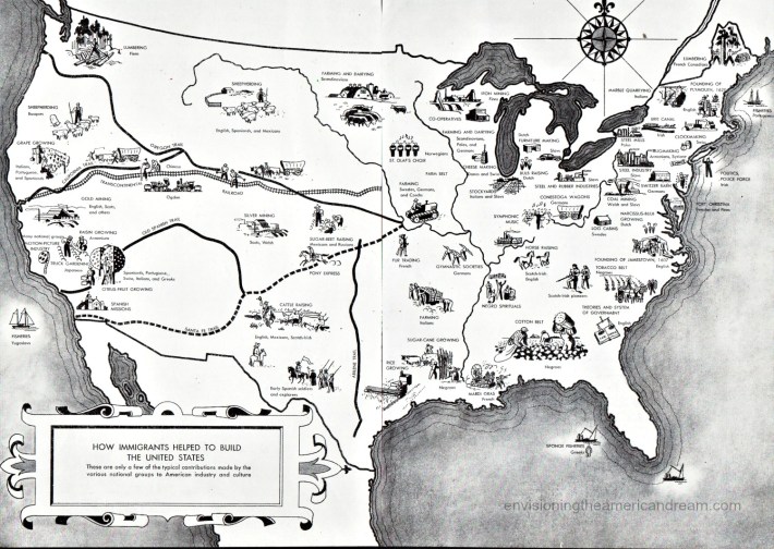 Vintage illustration World Book Encyclopedia 1954 Map of Immigrant contributions Vintage illustration World Book Encyclopedia 1954 Map of Immigrant contributions