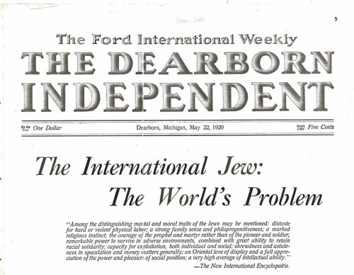 Henry Fords Dearborn Independent Anti Jewish headline 