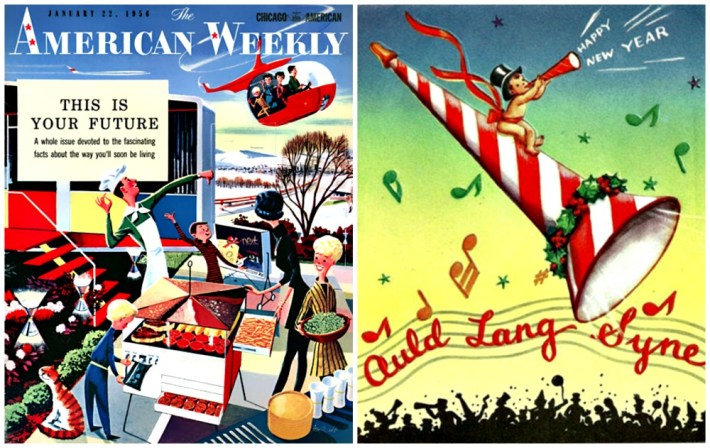 New Years Predictions -A Look Into the Future "America Weekly Magazine" Jan. 1956 and New Years Card New Years Predictions and vintage New years card