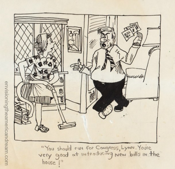 vintage cartoon husband and wife 1970
