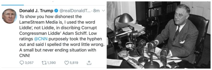 Trump twitter feed and FDR on radio mikes