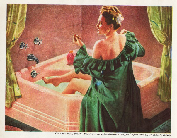 vintage pink bathtub and woman 