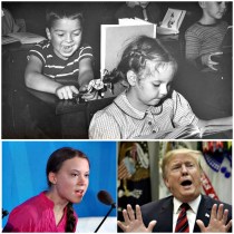Donald Trump and Greta Thurnberg pulling pigtails